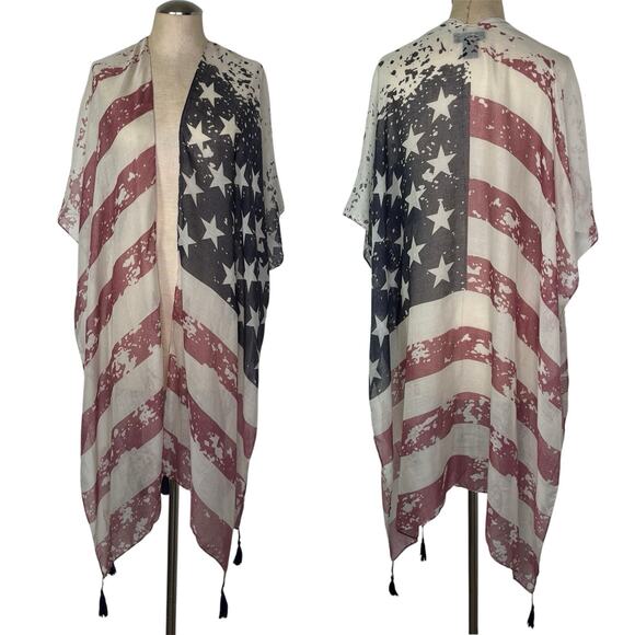 Steve Madden Poncho Cardigan American Flag Lightweight Size OS, Hippie, USA - Picture 1 of 5